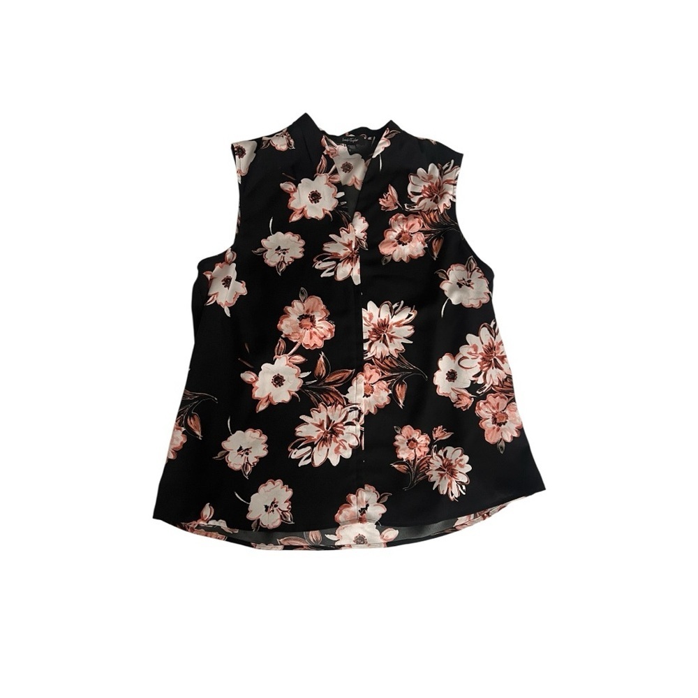 Lord & Taylor Black and Pink Floral Blouse
